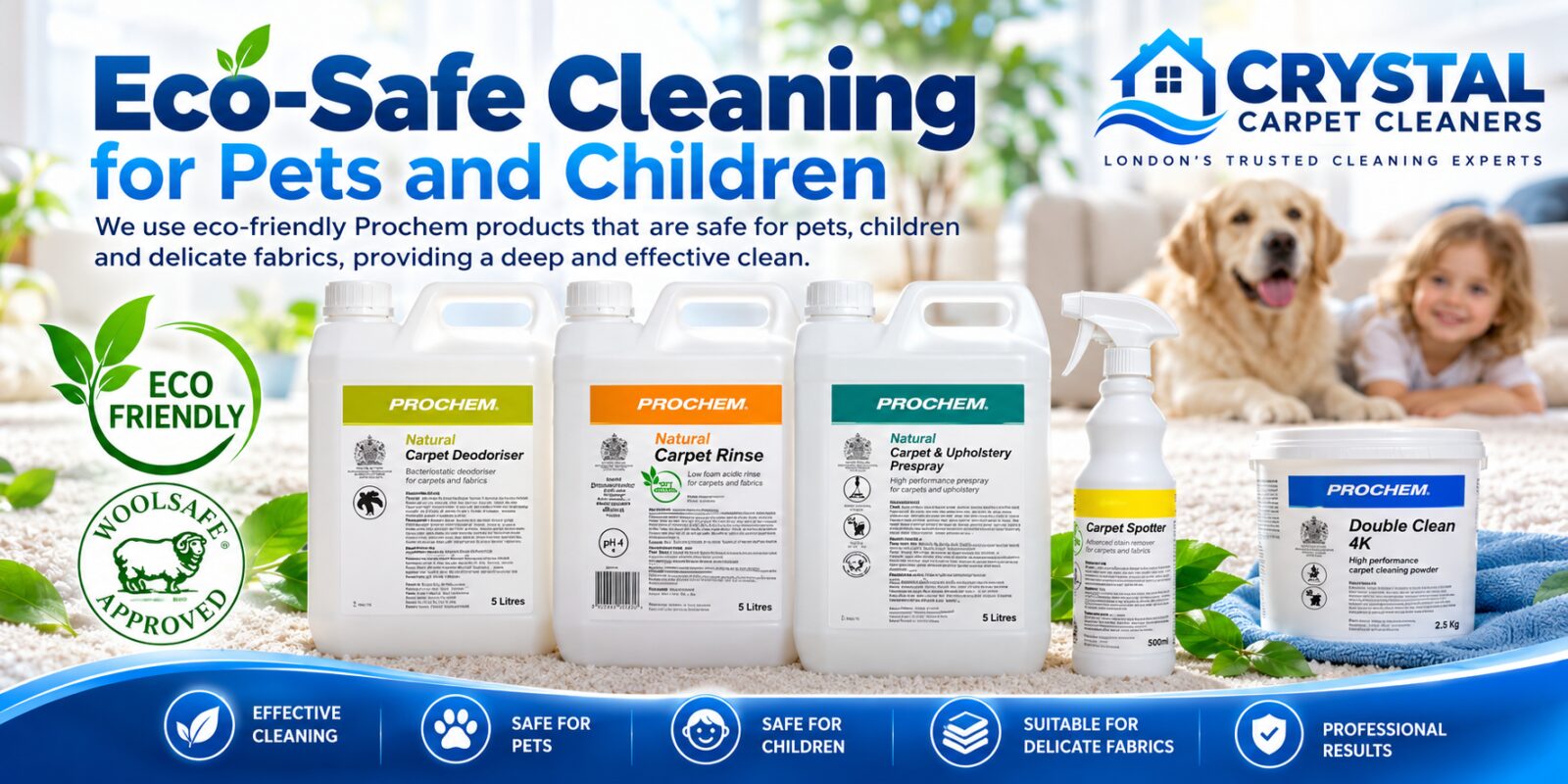 Prochem eco-friendly carpet cleaning products used by Crystal Carpet Cleaners